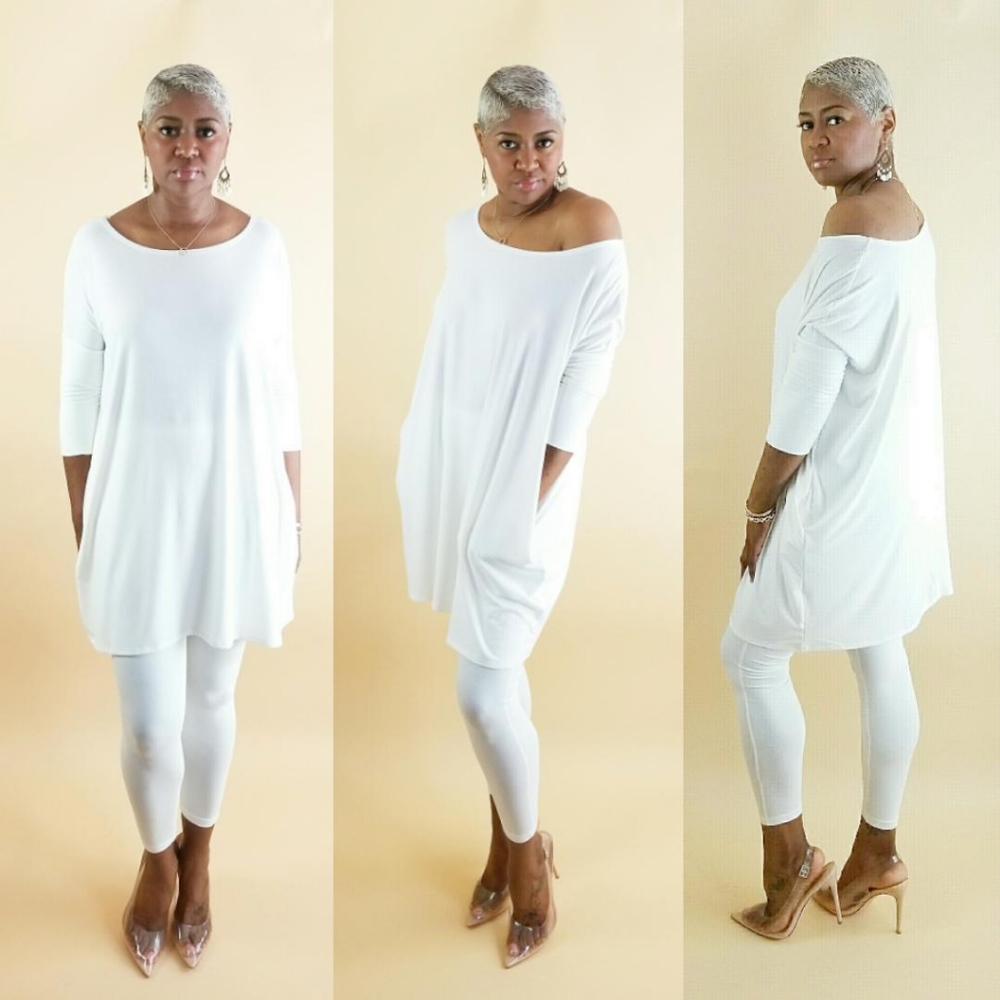 Boat Neck Tunic Legging Set Ivory